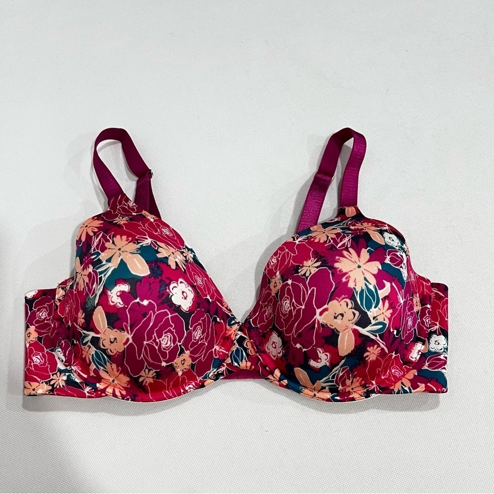 Lilyette Size 36D Bra Floral Print Underwire Lightly Padded Comfy Soft